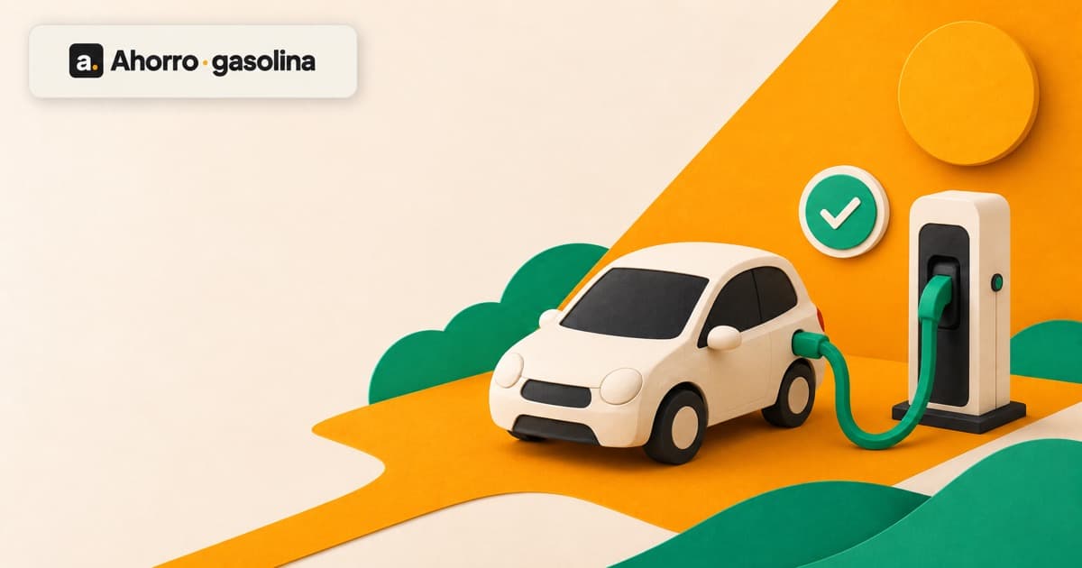 Ilustración de un conector junto al puerto de un coche eléctrico y un punto de recarga.