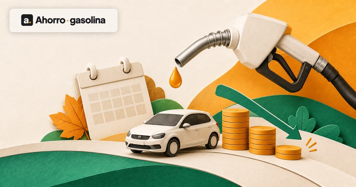 Surtidor, coche, calendario y monedas en una ilustración tridimensional de papel sobre la rebaja fiscal de octubre