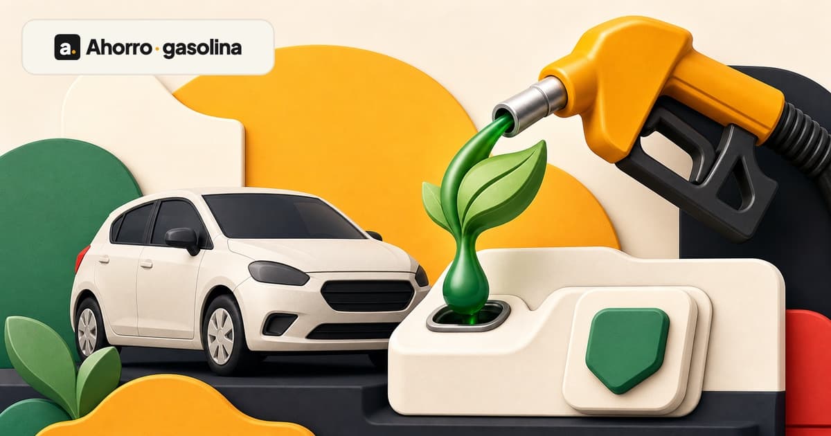 Surtidores de gasolina E5 y E10 junto a un coche en una gasolinera — qué es la gasolina E10 y cómo afecta a tu coche