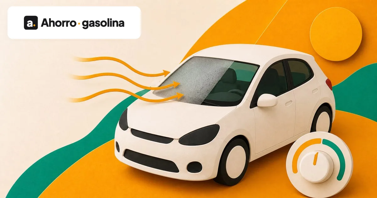 Parabrisas dividido entre vaho y cristal limpio junto a controles de climatización en estilo 3D de AhorroGasolina
