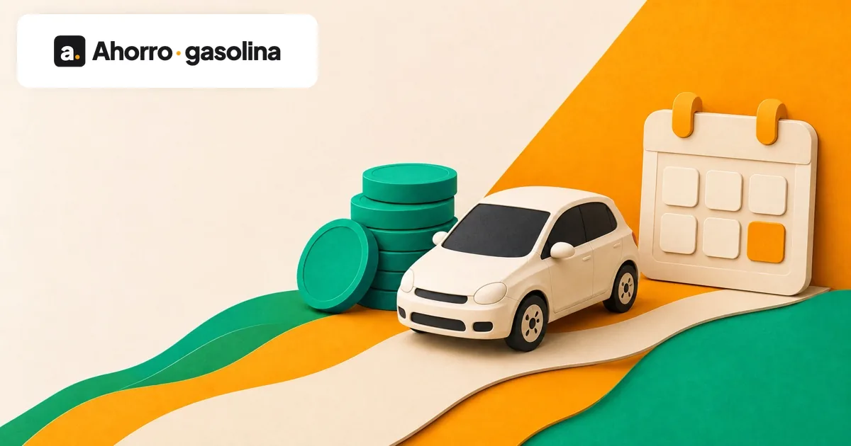 Coche de papel entre monedas verdes y un calendario ámbar